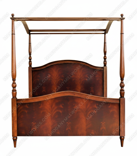 4 poster canopy bed with crotch mahogany veneer inlay - E. King