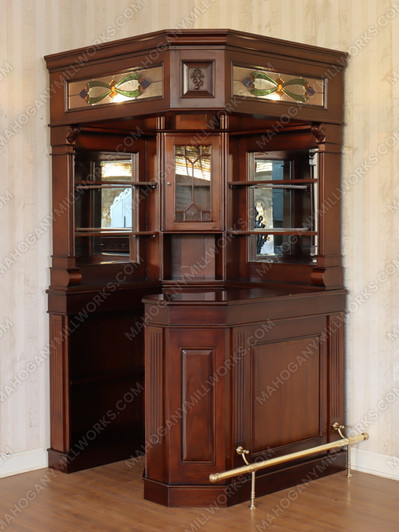 Custom Solid Mahogany Victorian Corner Canopy Tavern Pub Bar