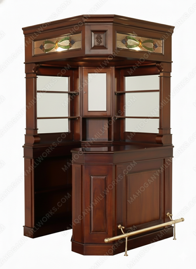 Custom Solid Mahogany Victorian Corner Canopy Tavern Pub Bar