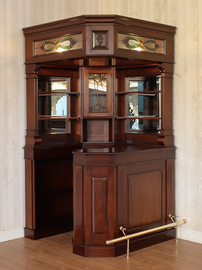 Custom Solid Mahogany Victorian Corner Canopy Tavern Pub Bar