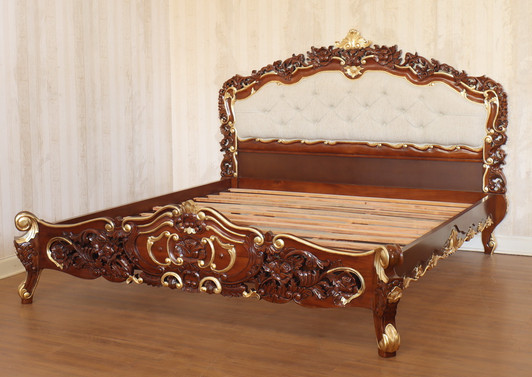 Custom Mahogany Rococo Bed With Upholstered Headboard (E. King)