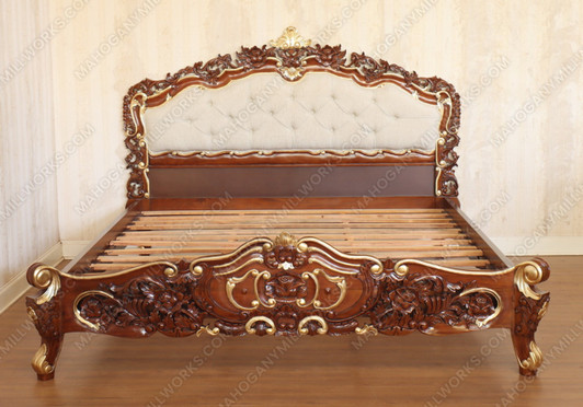 Custom Mahogany Rococo Bed With Upholstered Headboard (E. King)