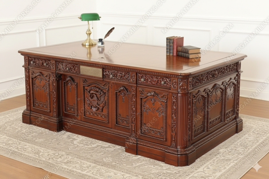 7ft Custom mahogany president's resolute desk w/ Mappa Burl Inlay Wood Top
