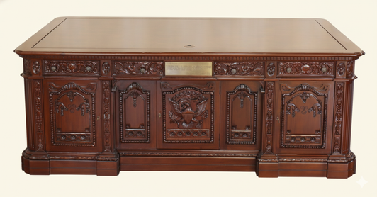 7ft Custom mahogany president's resolute desk w/ Mappa Burl Inlay Wood Top