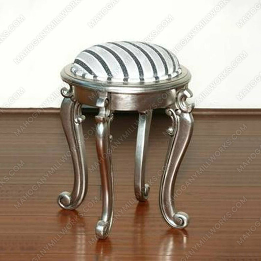 Custom Rococo Silver leaf Upholstered Stool with Amadeus Marine fabric