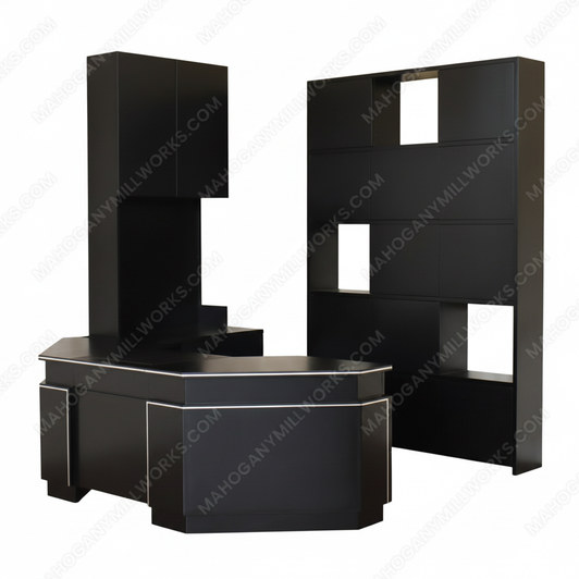 Custom Mahogany Executive Office Desk w/ Bookcase Set