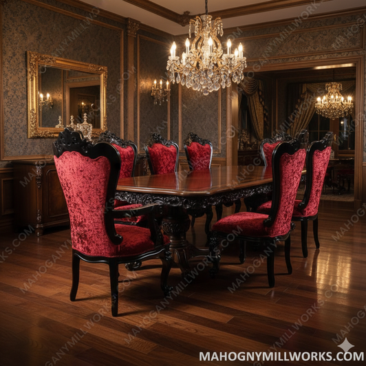 Red Velvet Victorian Gothic High back Dining Chairs (Set 6)