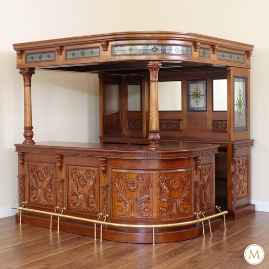 Mahogany Carved Stained Glass Corner Bar