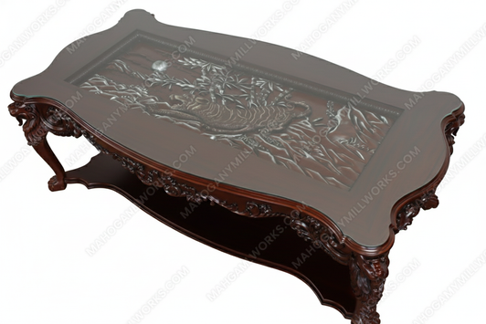 8ft Custom 'Tiger in the Bamboo Forest 3D Relief' Carved Dining Table