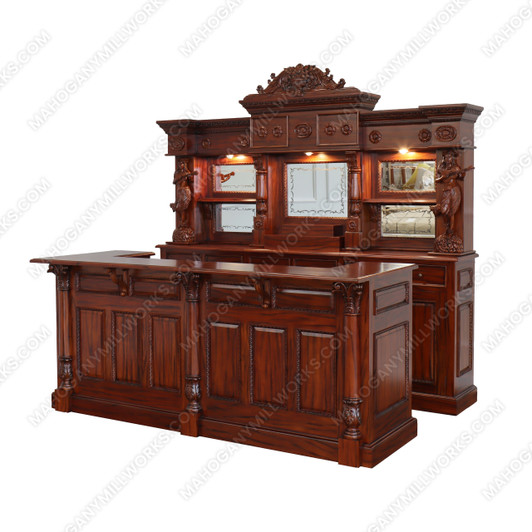 9ft Mahogany Saloon Pub Bar w Carved Hula Lady Statues