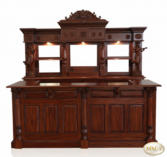 9ft Saloon Bar w Carved Hula Lady Statues