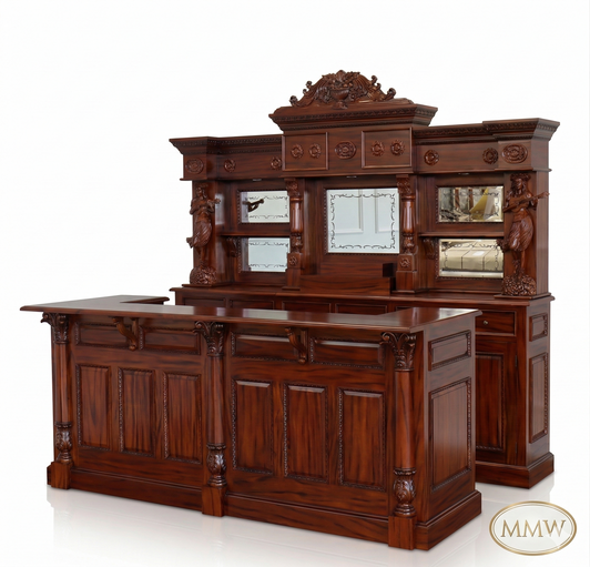 9ft Saloon Bar w/ Carved Hula Lady Statues