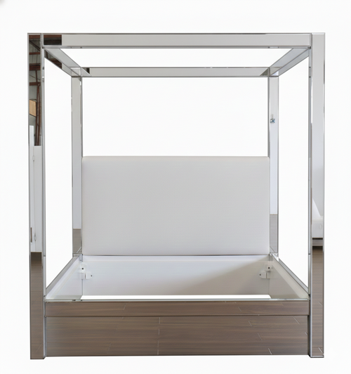 Custom Mirrored Canopy Bed with Upholstered Headboard