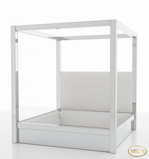 Mirrored Canopy Bed with Upholstered Headboard