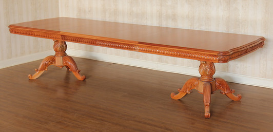 Custom 11ft Light Mahogany French Louis Pedestal Dining Table w/2 Leaf Extensions