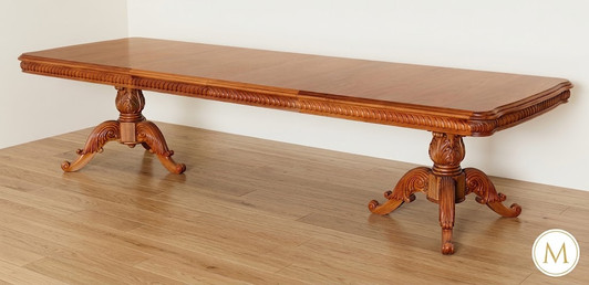 11ft Natural Mahogany Louis Pedestal Dining Table