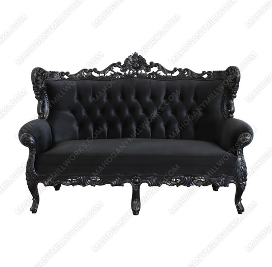 Black Gothic Loveseat w/ Tufted Black Velvet Fabric