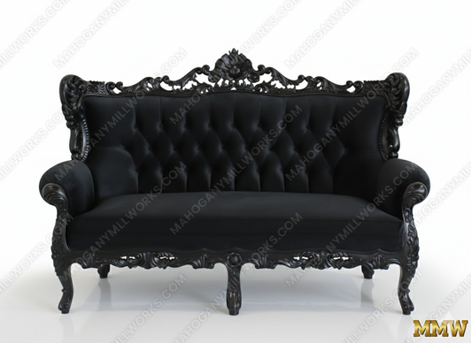 Black Velvet Gothic Loveseat w/ Tufted Back