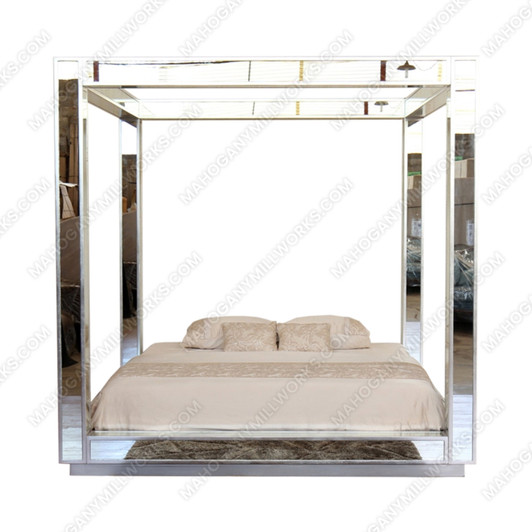 Mirrored Four Post Canopy Bed (Queen)