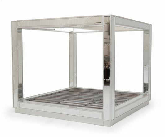 Mirrored Glass Four Post Canopy Bed