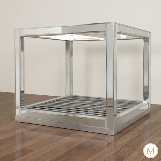 Mirrored Glass Four Post Canopy Bed