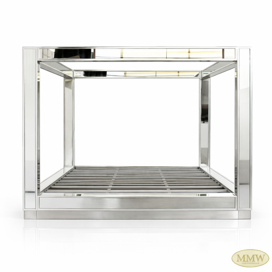 Mirrored Glass Four Post Canopy Bed