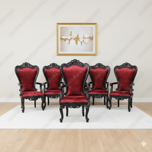 Red Velvet Victorian Gothic High back Dining Side Chairs (Pair 2)