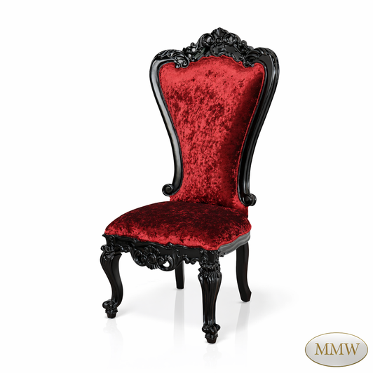 Red Velvet Victorian High back Dining Side Chairs Pair (2)