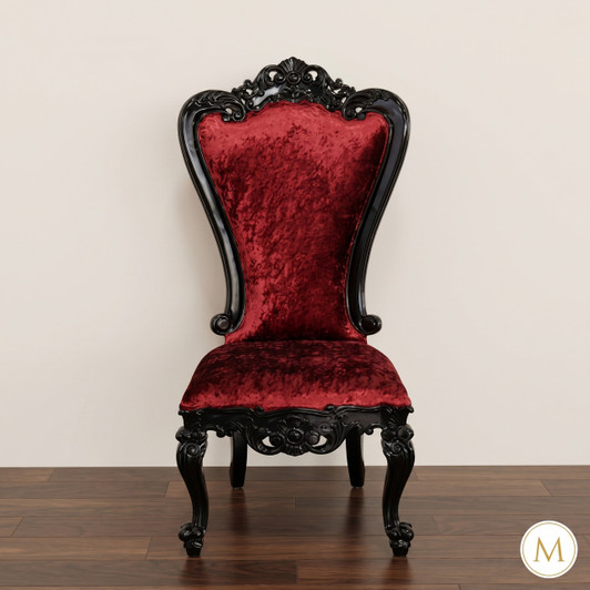 Red Velvet Victorian High Back Side Chairs Pair (2)