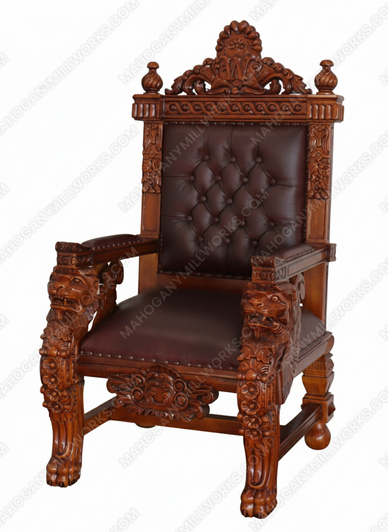 Custom Pecan Church Bishop's Throne Chair w/ Genuine Leather
