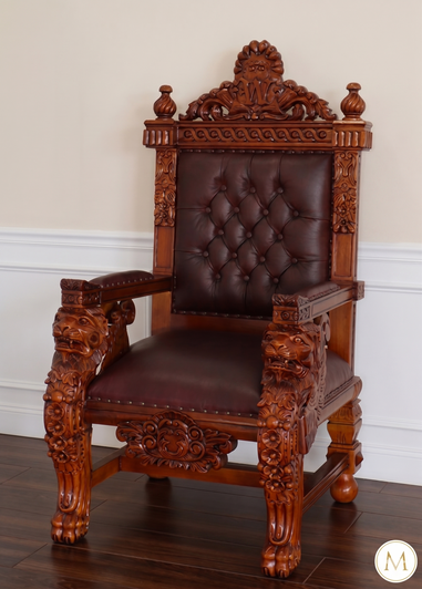 Solid Mahogany Church Bishop's Throne Chair w/ Genuine Leather