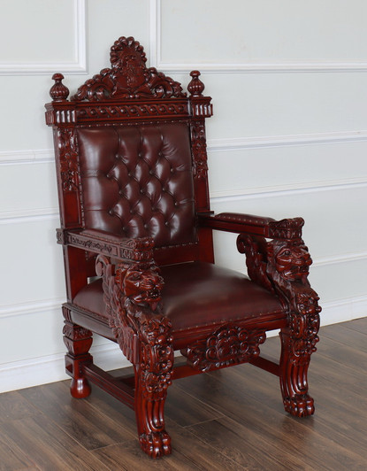 Custom Church Bishop's Throne Chair w/ Burgundy Leather