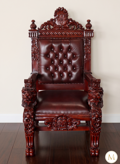Church Bishop's Throne Chair w/ Burgundy Leather
