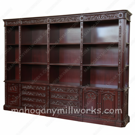 12ft Dark Mahogany President's Executive Resolute Open Bookcase