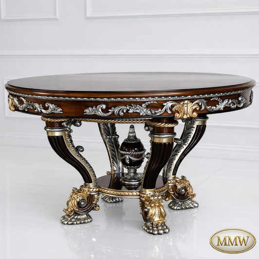 60" Round Marquetry Inlay Dining Table