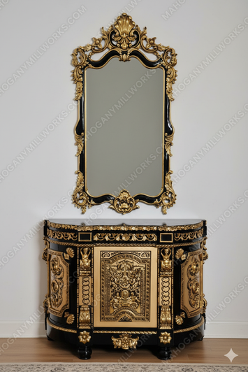 Black & Gold Ornate Bathroom Vanity Mirror Set
