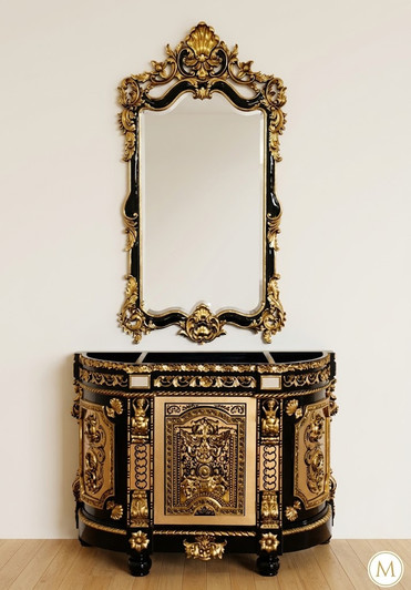 Black & Gold Ornate Bathroom Vanity Mirror Set