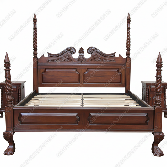 Walnut Queen Anne Barley Twist Poster Bed