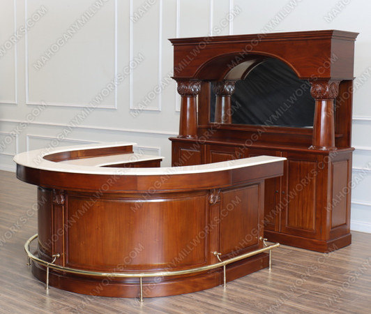 Mahogany U-Shape Marble top Horseshoe Bar