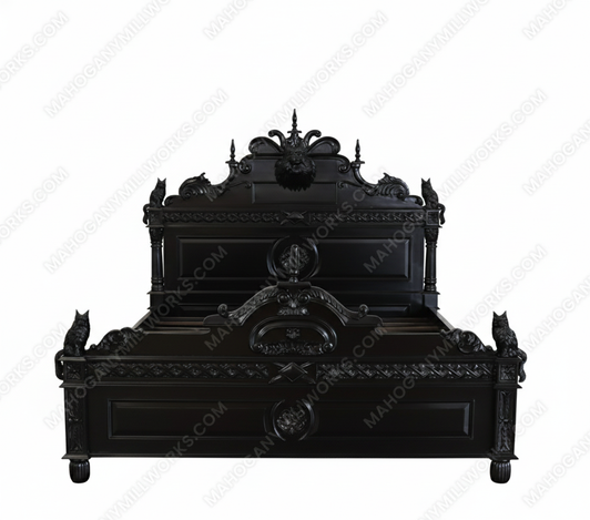 Custom Black Gothic Cat Bed w/ Carved Cat Statues