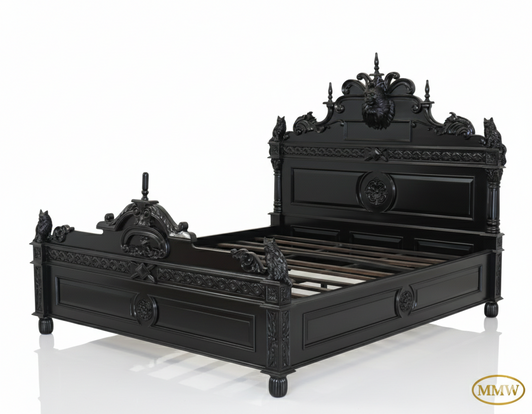 Black Gothic Bed w/ Carved Cat Statues
