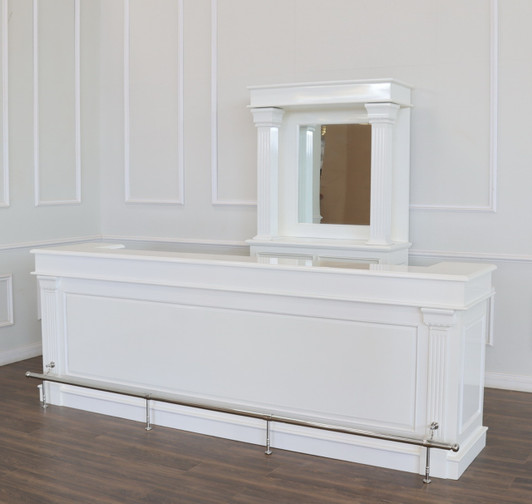 10ft White Corinthian Pub Bar w/ Bartender Working Area