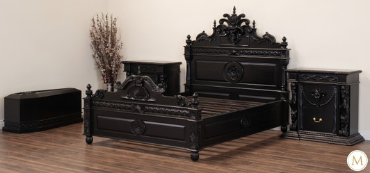 3pc Black Satin Gothic Gargoyle Bedroom Set