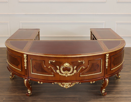 Custom U-Shape Marquetry Inlay Executive Office Desk
