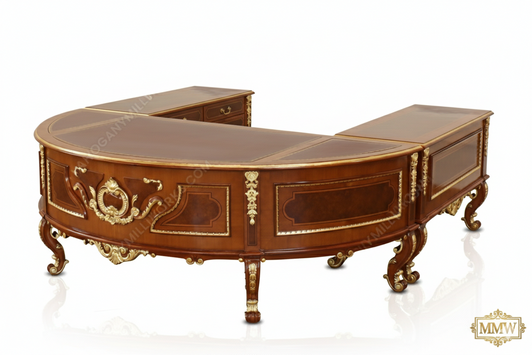 Large Marquetry Inlay U-Shape Desk