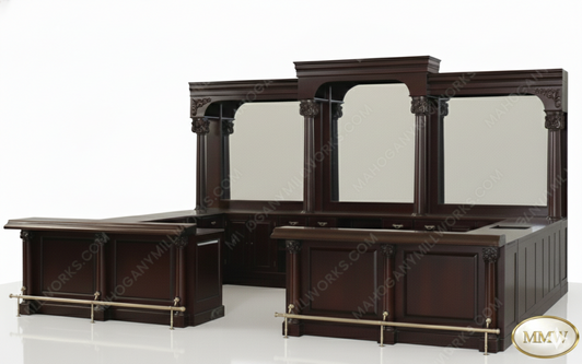 Large Custom Mahogany Wraparound Pub Bar