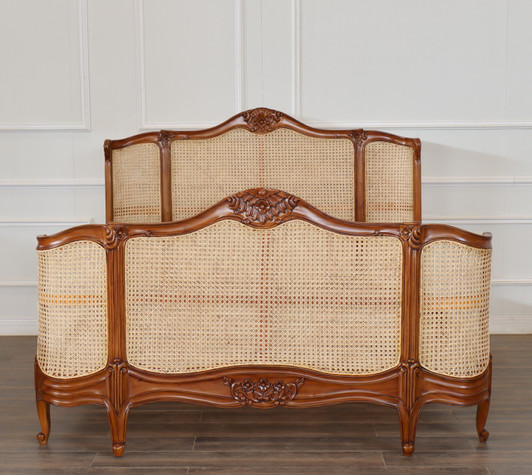 Cane Rattan Country Farmhouse Panel Bed