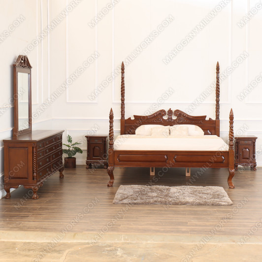 5pc Walnut Queen Anne Barley Twist Bedroom Set