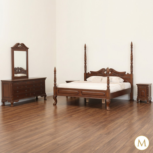 5pc Walnut Queen Anne Barley Twist Bedroom Set