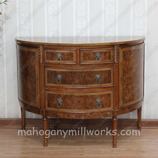 PU Demilune Chest of Drawers With Mappa Burl Inlay